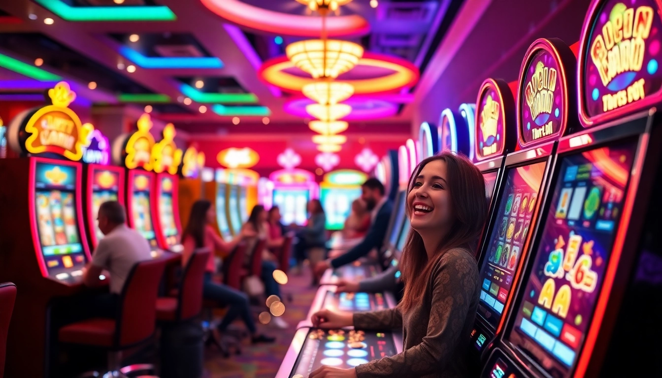 Menang besar di slot depo 1k dengan suasana kasino yang ceria dan bersemangat.