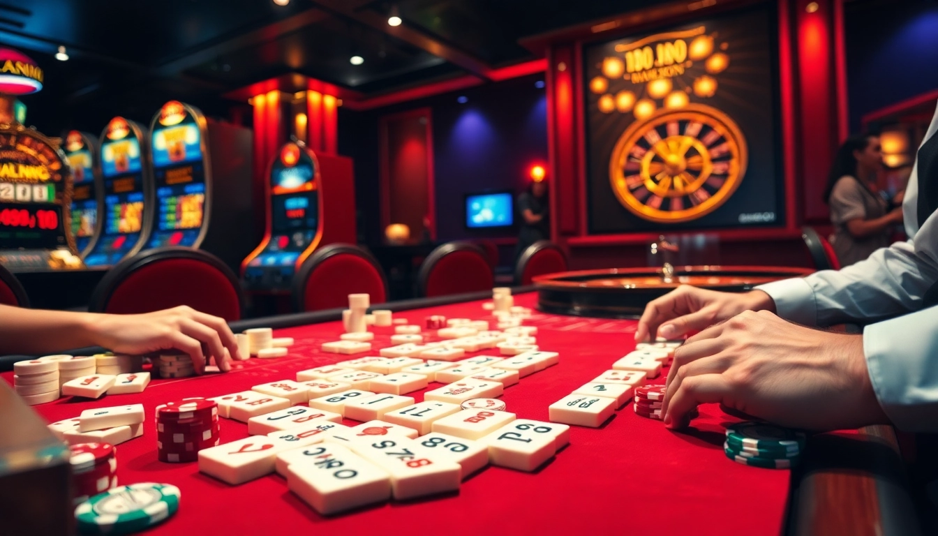 Mainkan Link Mahjong saat pemain menghubungkan ubin-ubin berwarna cerah dalam suasana kasino mewah.