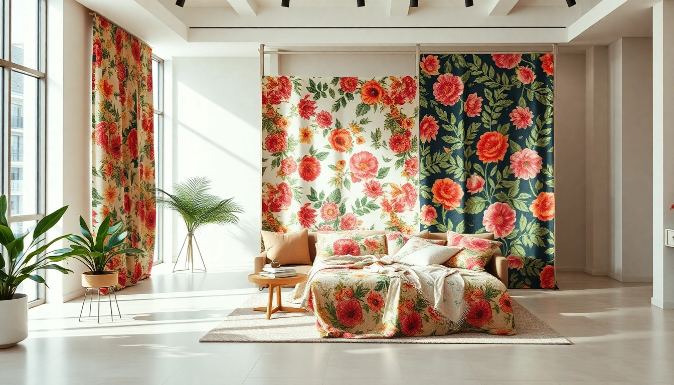 Verken populaire stoffen collectie met kleurrijke ontwerpen in de showroom.