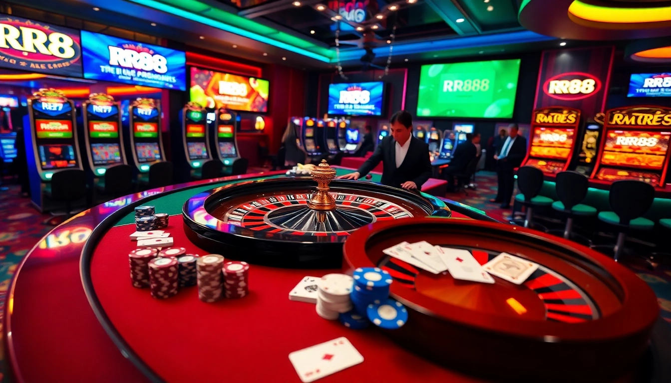 Exciting roulette game at RR88 casino with vibrant gaming elements and professional setting.