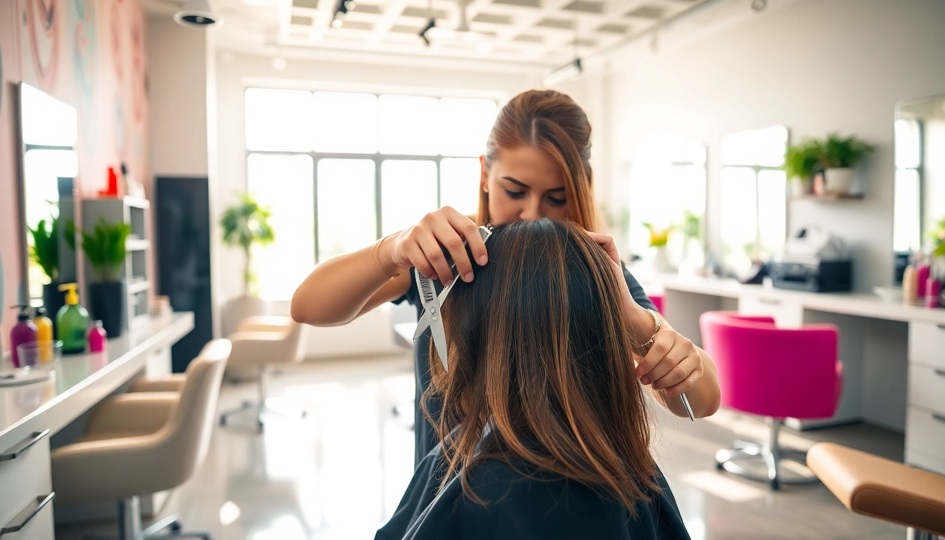 Tunsori moderne pentru tunsoare bucuresti într-un salon vibrant și profesionist.