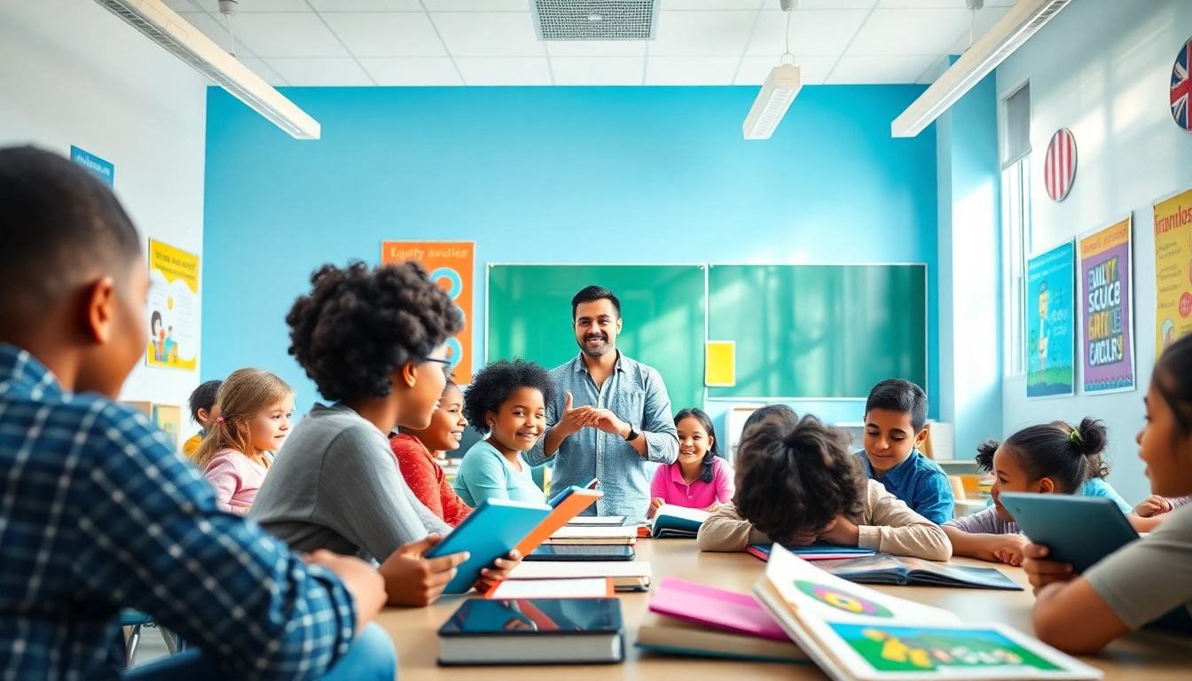 Engaging classroom scene emphasizing innovative education methods and equity principles