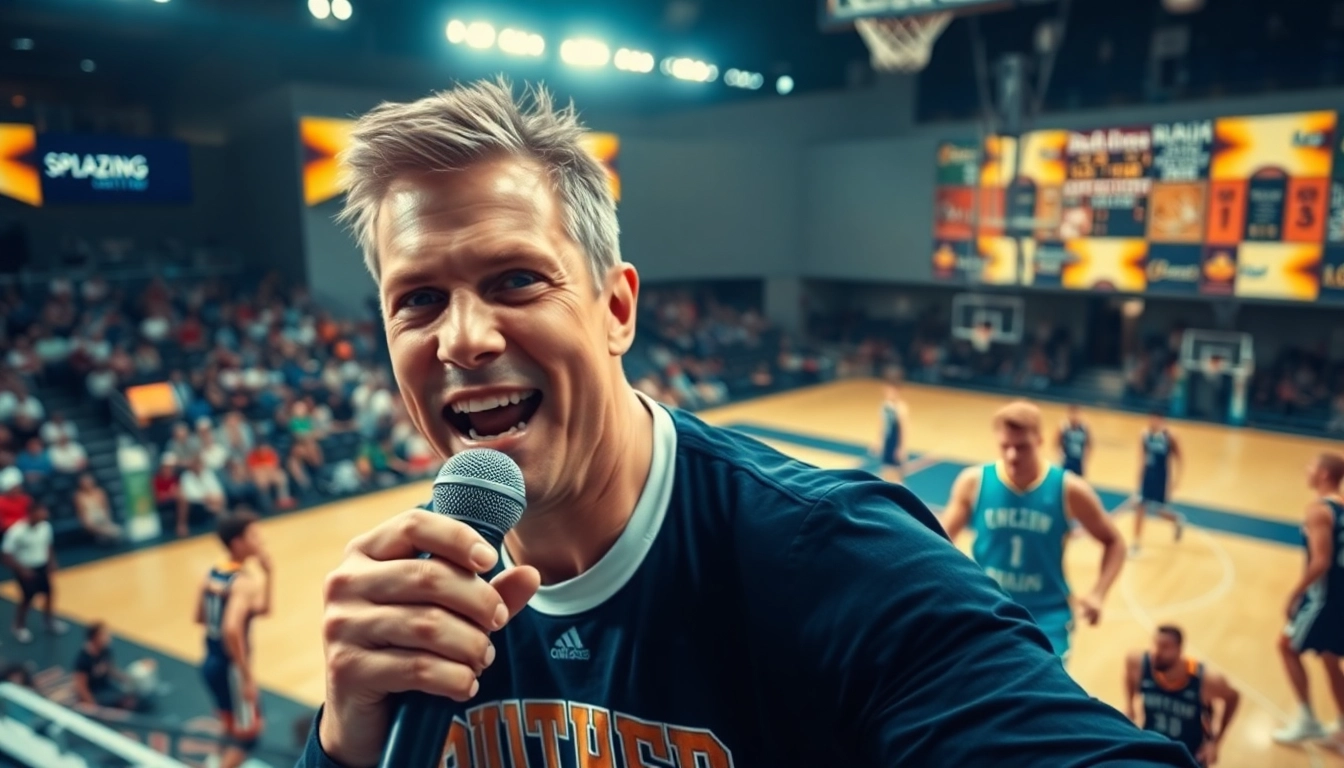 Engaging live basketball commentary featuring intense players and a commentator, showcasing ผลบาสสด in action.