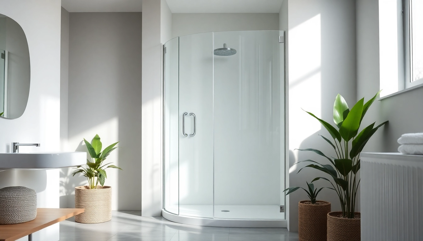Showcase a stylish shower screen door in a modern bathroom setting with elegant design.