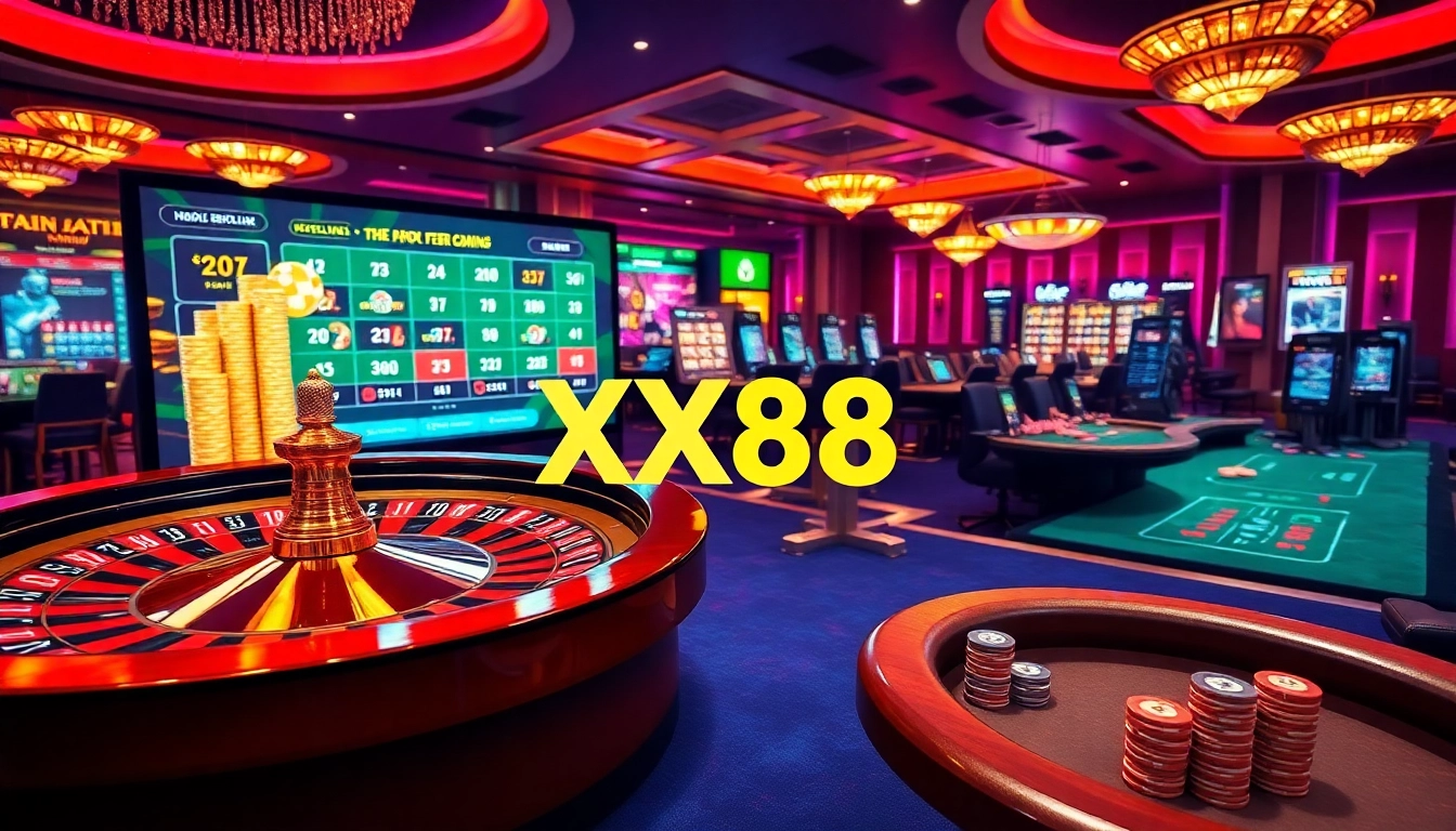 Experience thrilling gameplay at XX88 with vibrant casino tables and modern gaming interfaces.
