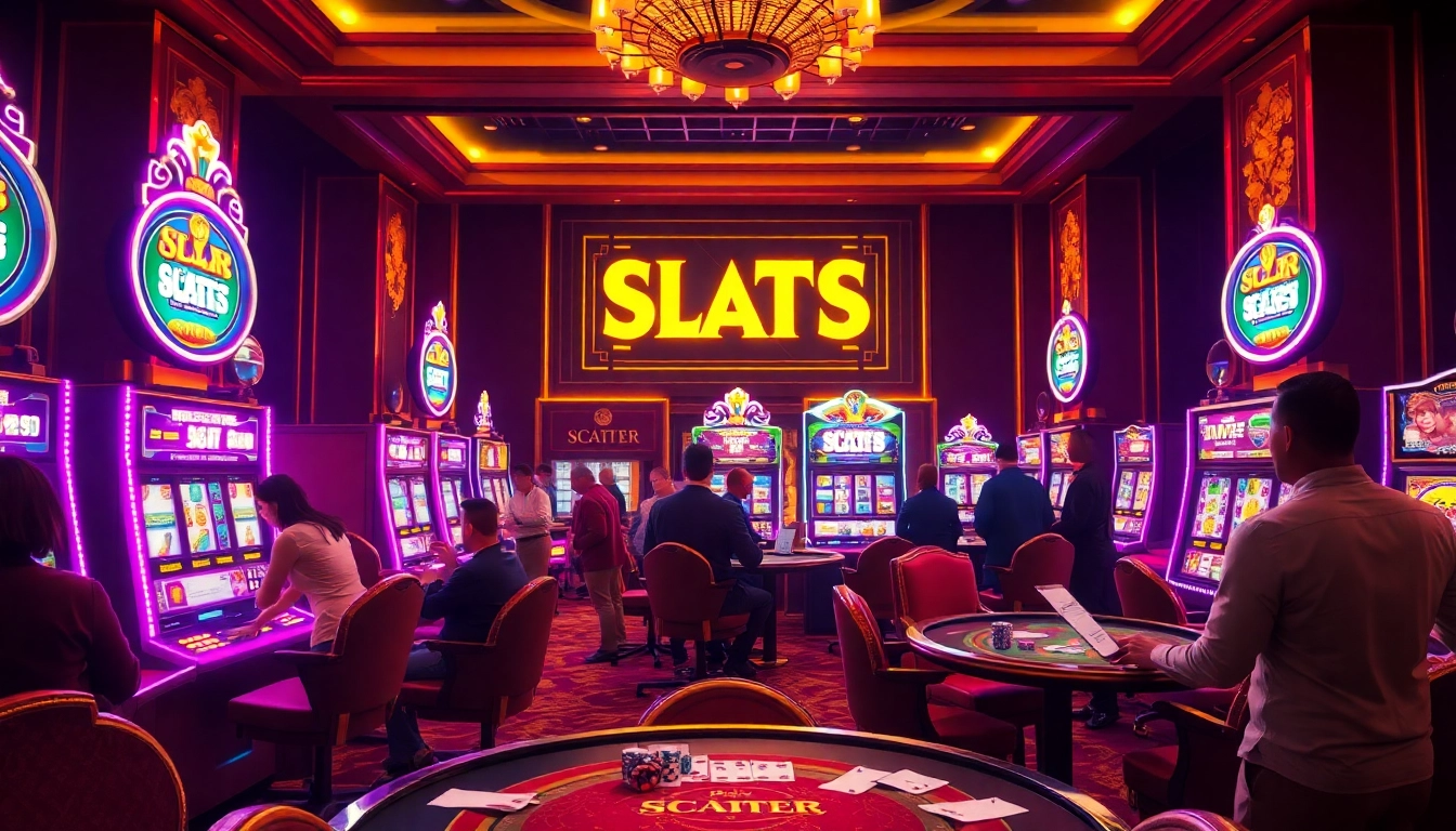 Players engaging with exciting slot demo scatter hitam machines in a luxurious casino atmosphere.
