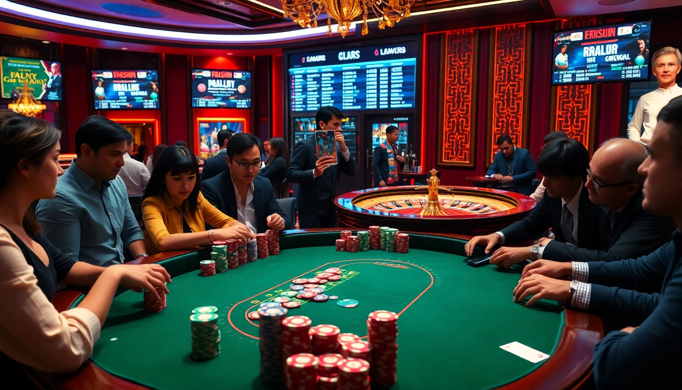 Immersive gambling scene featuring players at a poker table with rebahin film-inspired decorations.