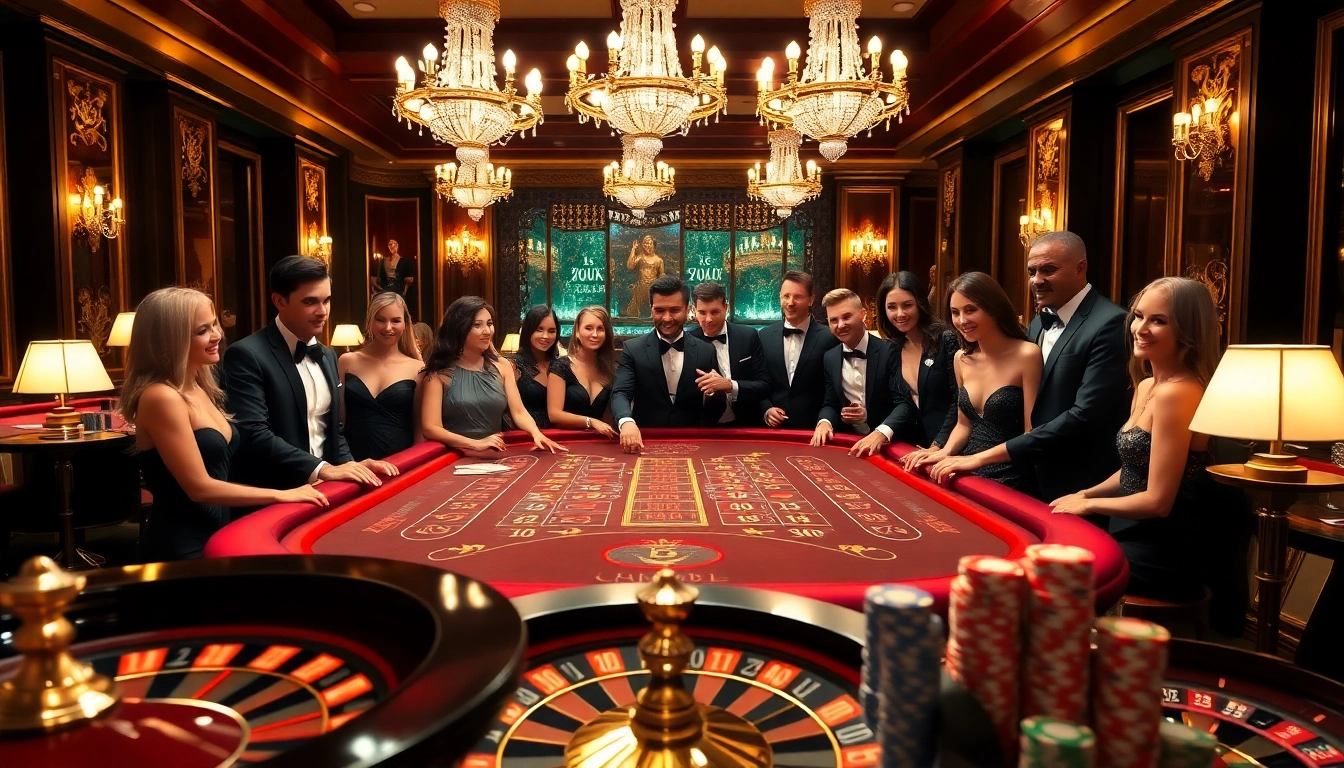 Vivez l'excitation du casino en ligne France avec des joueurs appréciant le baccarat à une table luxueuse.