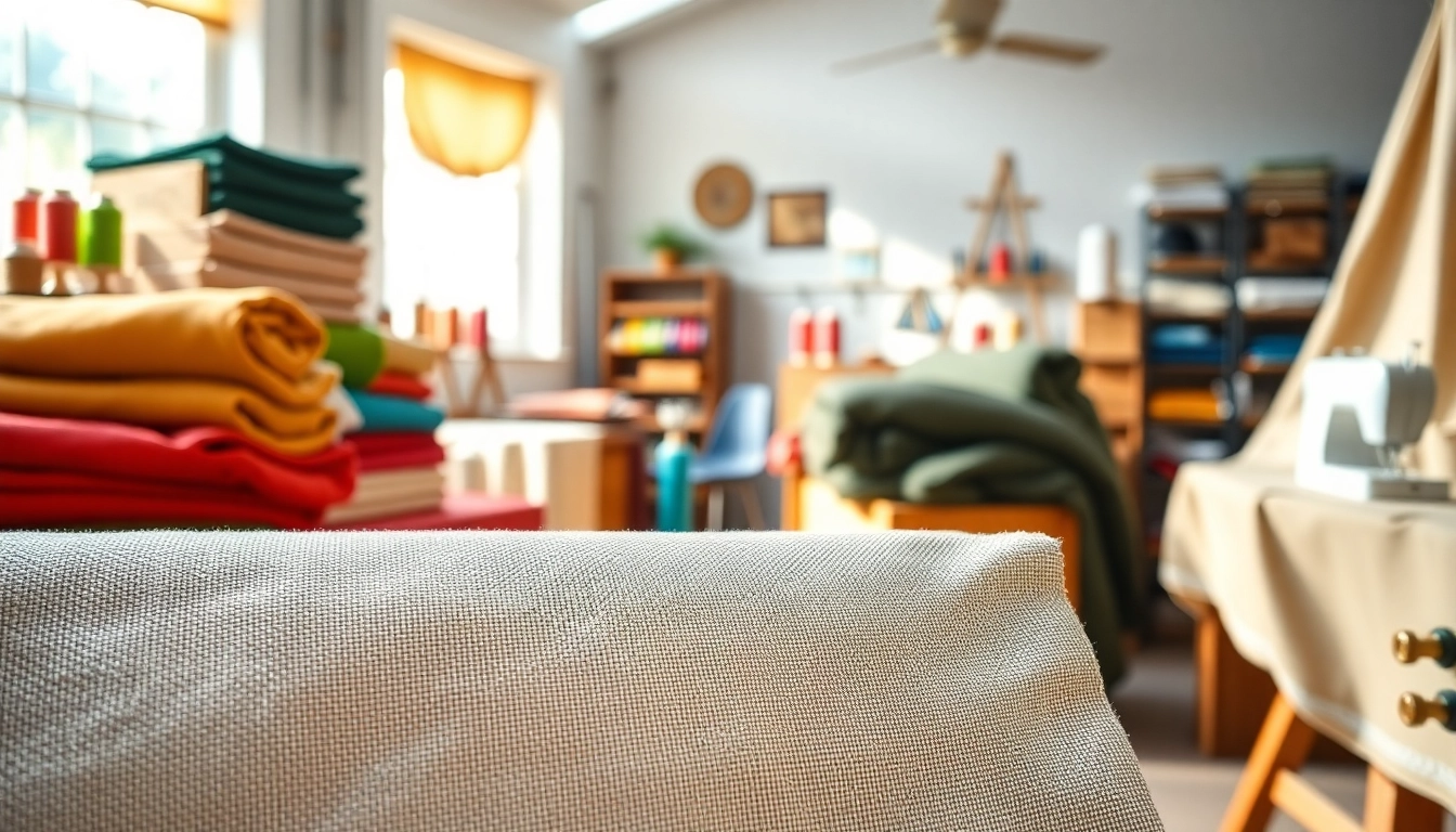 Bekijk prachtige canvas stoffen in een creatieve werkplaats met unieke texturen en kleuren.