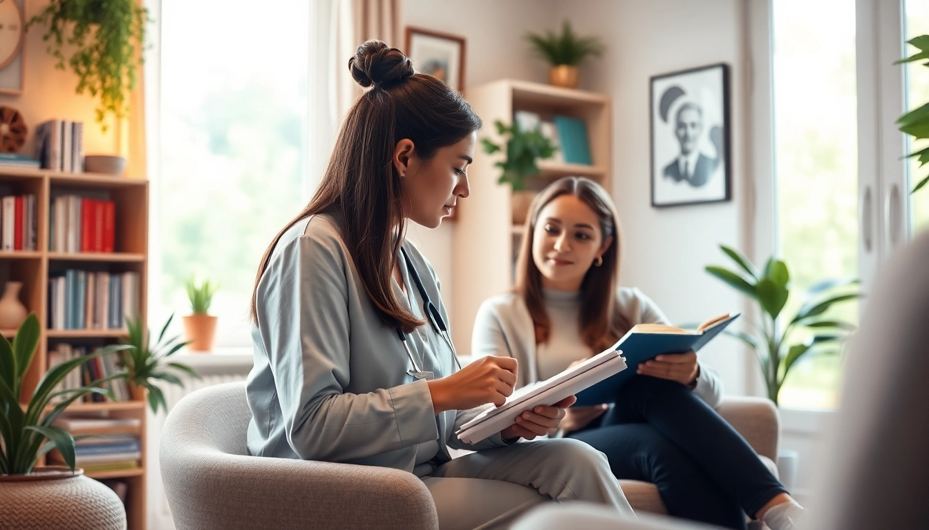 Anxiety symptoms depicted in a professional therapy setting, illustrating calmness and engagement.