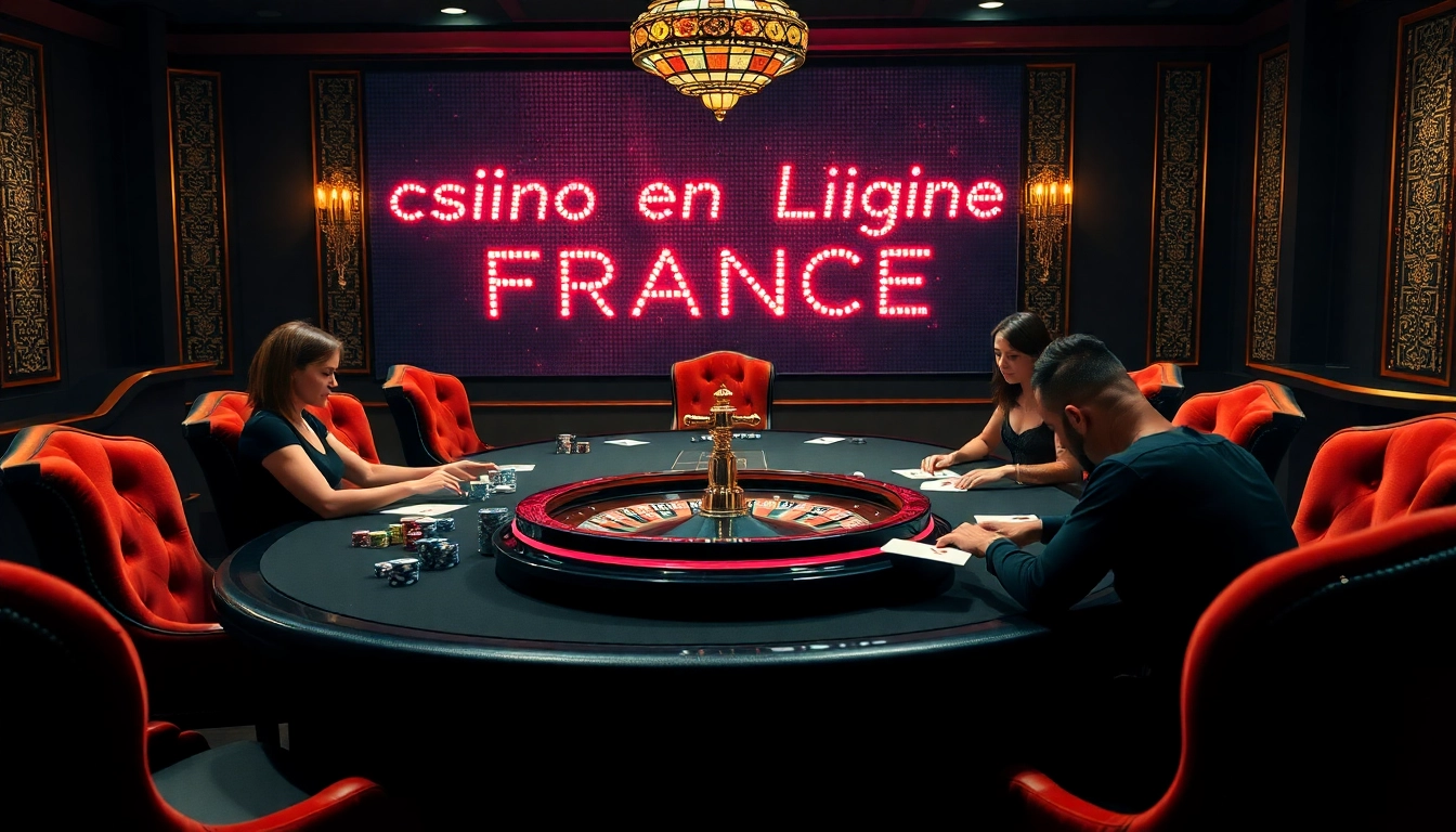 Joueurs en train de planifier à une table luxueuse dans un cadre de casino en ligne France.