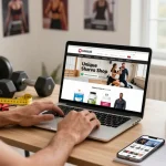 Shop at Unique Pharma Steroid Shop with fitness equipment and motivational elements.