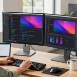 Developer utilizing Snipaste in a modern workspace, showcasing coding and design tools.