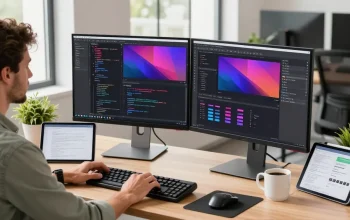 Developer utilizing Snipaste in a modern workspace, showcasing coding and design tools.