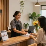 rokok 88 welcoming reception area with friendly staff and warm decor